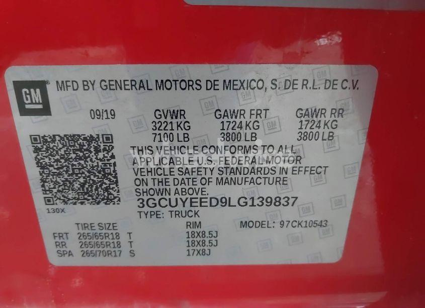 Photo 9 of 2020 Chevrolet Silverado 1500 4WD SHORT BED RST (VIN 3GCUYEED9LG139837)