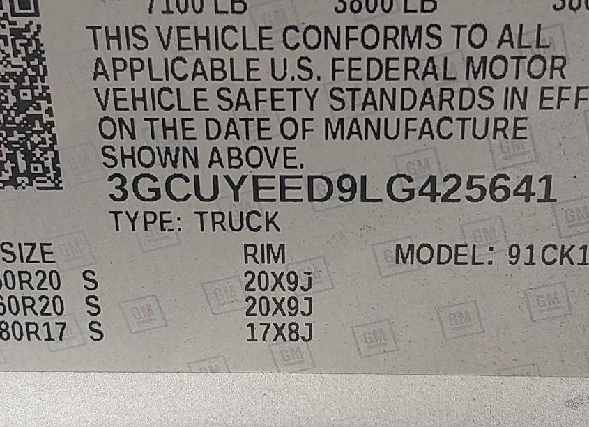 Photo 9 of 2020 Chevrolet Silverado 1500 4WD SHORT BED RST (VIN 3GCUYEED9LG425641)