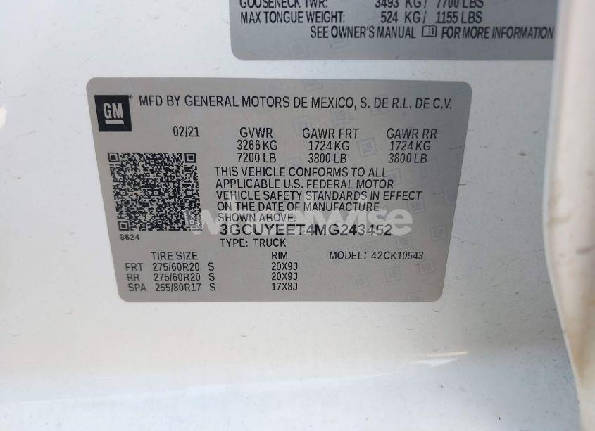 Photo 9 of 2021 Chevrolet Silverado 1500 4WD SHORT BED RST (VIN 3GCUYEET4MG243452)