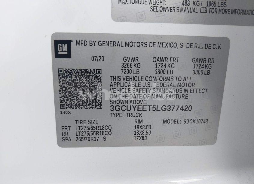 Photo 9 of 2020 Chevrolet Silverado 1500 4WD STANDARD BED RST (VIN 3GCUYEET5LG377420)