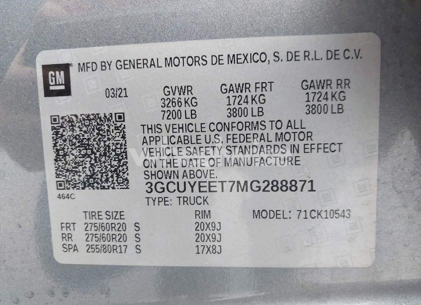 Photo 9 of 2021 Chevrolet Silverado 1500 4WD SHORT BED RST (VIN 3GCUYEET7MG288871)