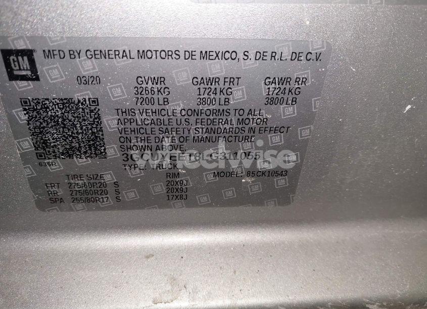 Photo 9 of 2020 Chevrolet Silverado 1500 4WD SHORT BED RST (VIN 3GCUYEET8LG311055)