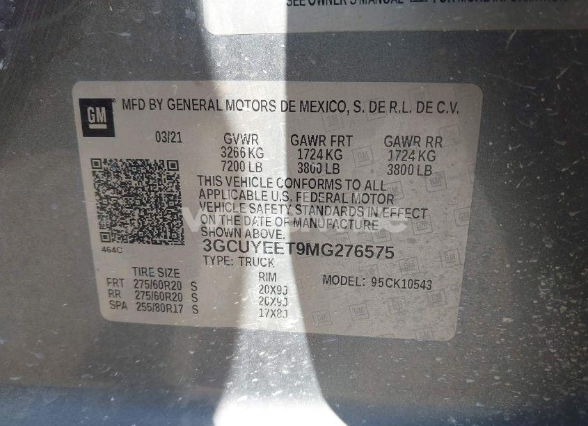 Photo 9 of 2021 Chevrolet Silverado 1500 4WD SHORT BED RST (VIN 3GCUYEET9MG276575)