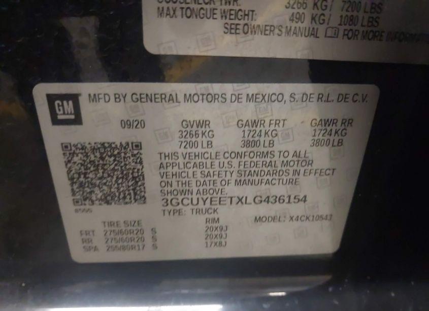 Photo 9 of 2020 Chevrolet Silverado 1500 4WD SHORT BED RST (VIN 3GCUYEETXLG436154)