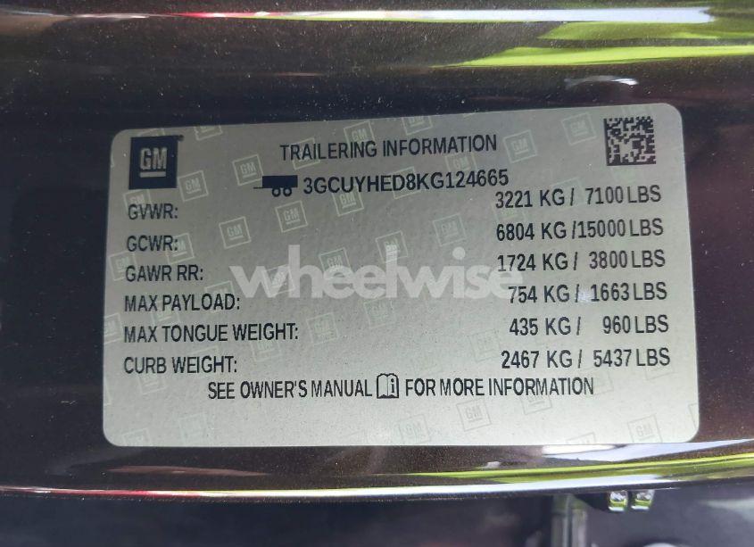 Photo 9 of 2019 Chevrolet Silverado 1500 HIGH COUNTRY (VIN 3GCUYHED8KG124665)