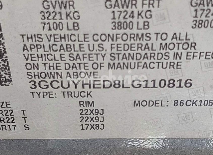 Photo 9 of 2020 Chevrolet Silverado 1500 4WD SHORT BED HIGH COUNTRY (VIN 3GCUYHED8LG110816)