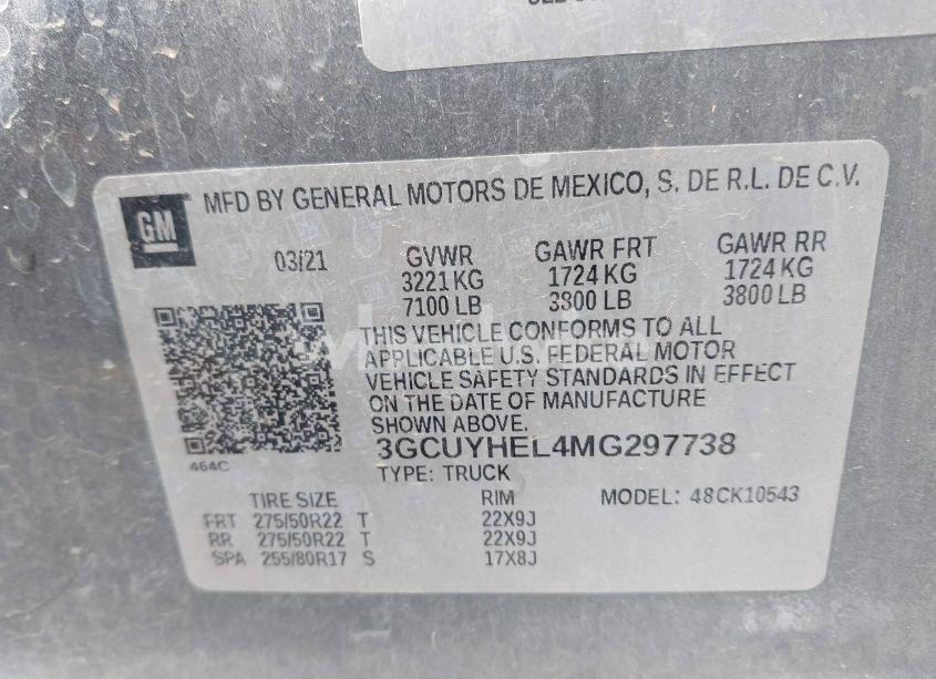 Photo 9 of 2021 Chevrolet Silverado 1500 4WD SHORT BED HIGH COUNTRY (VIN 3GCUYHEL4MG297738)