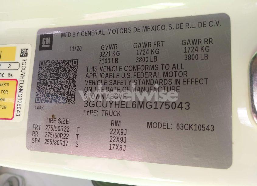 Photo 9 of 2021 Chevrolet Silverado 1500 4WD SHORT BED HIGH COUNTRY (VIN 3GCUYHEL6MG175043)