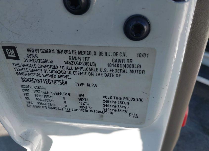 Photo 9 of 2002 Gmc Yukon XL 1500 SLT (VIN 3GKEC16T12G197364)