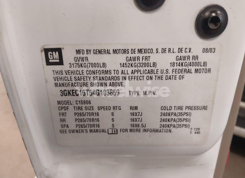 Photo 9 of 2004 Gmc Yukon XL 1500 SLT (VIN 3GKEC16T54G103859)