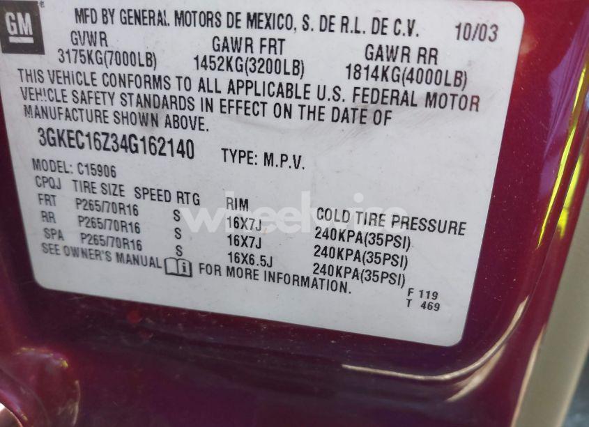 Photo 9 of 2004 Gmc Yukon XL 1500 SLT (VIN 3GKEC16Z34G162140)