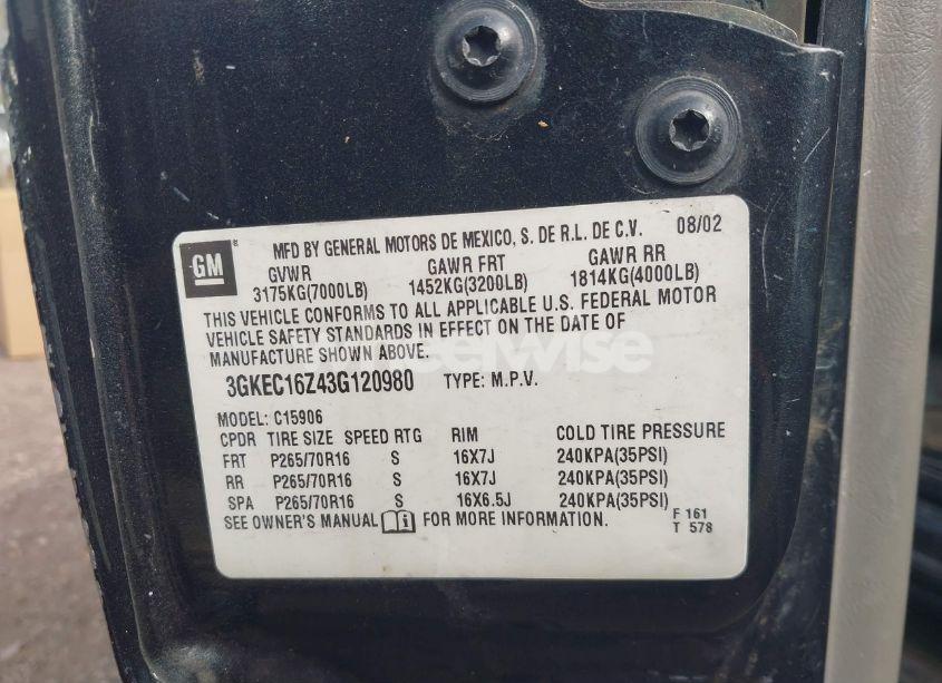 Photo 9 of 2003 Gmc Yukon XL 1500 SLT (VIN 3GKEC16Z43G120980)