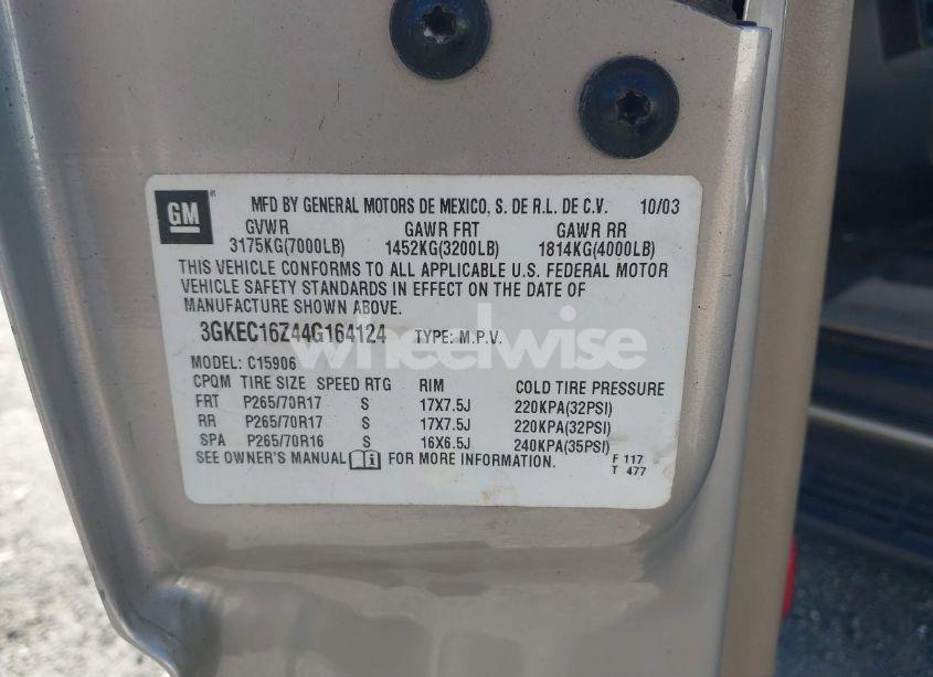 Photo 9 of 2004 Gmc Yukon XL 1500 SLT (VIN 3GKEC16Z44G164124)