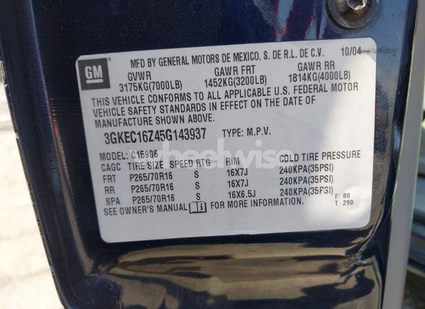 Photo 9 of 2005 Gmc Yukon XL 1500 SLE (VIN 3GKEC16Z45G143937)