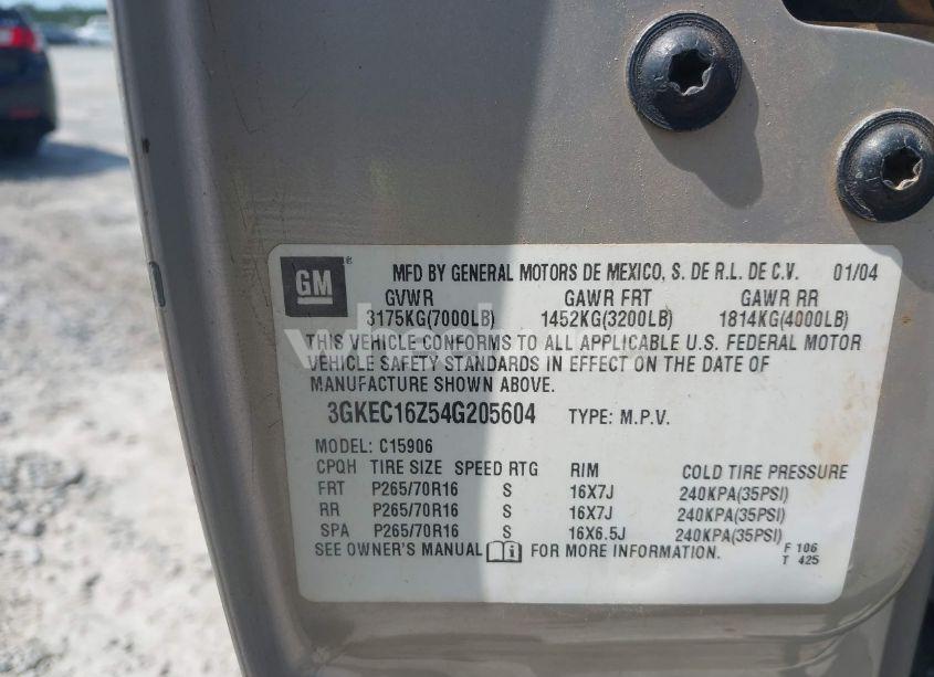 Photo 9 of 2004 Gmc Yukon XL 1500 SLT (VIN 3GKEC16Z54G205604)