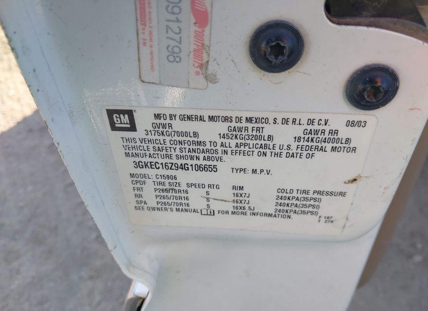 Photo 9 of 2004 Gmc Yukon XL C1500 (VIN 3GKEC16Z94G106655)