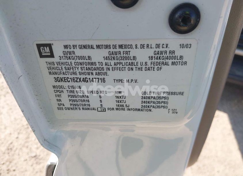 Photo 9 of 2004 Gmc Yukon XL 1500 SLT (VIN 3GKEC16ZX4G147716)