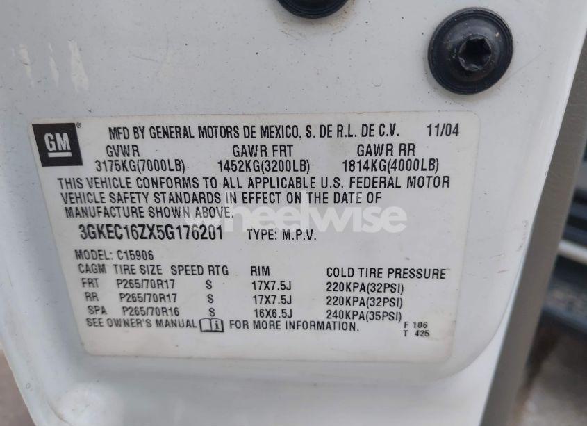 Photo 9 of 2005 Gmc Yukon XL 1500 SLT (VIN 3GKEC16ZX5G176201)