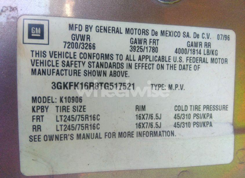 Photo 9 of 1996 Gmc Suburban K1500 (VIN 3GKFK16R8TG517521)