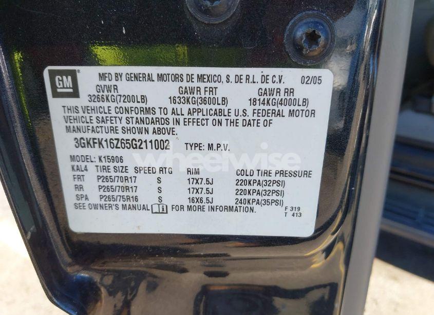 Photo 9 of 2005 Gmc Yukon XL 1500 SLT (VIN 3GKFK16Z65G211002)