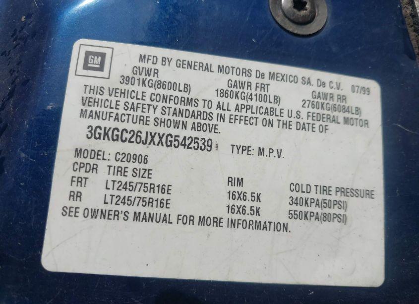 Photo 9 of 1999 Gmc Suburban 2500 SL (VIN 3GKGC26JXXG542539)