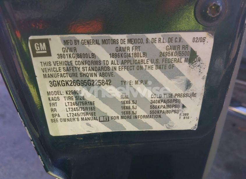 Photo 9 of 2005 Gmc Yukon XL 2500 SLE (VIN 3GKGK26G95G225842)