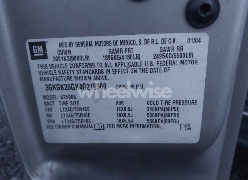 Photo 9 of 2004 Gmc Yukon XL 2500 SLE (VIN 3GKGK26GX4G218560)