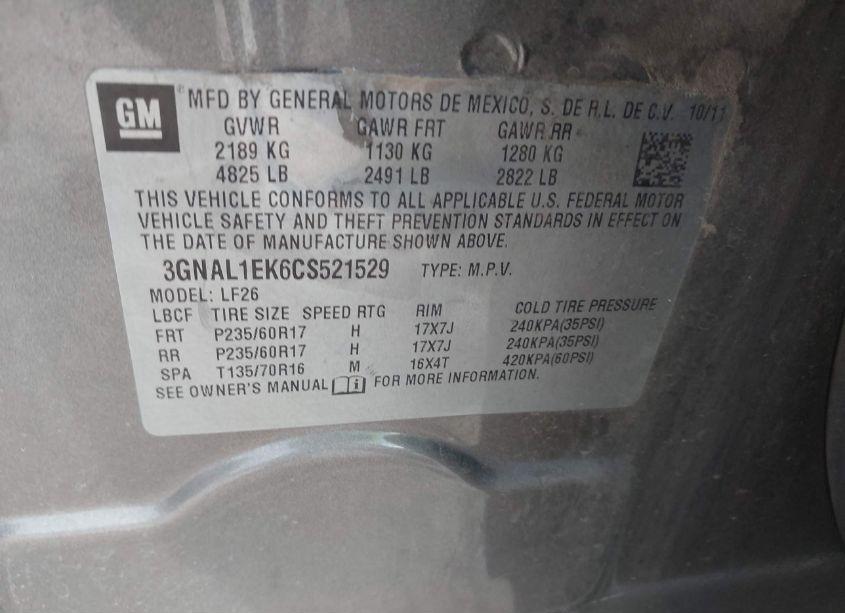 Photo 9 of 2012 Chevrolet Captiva SPORT 1LS (VIN 3GNAL1EK6CS521529)