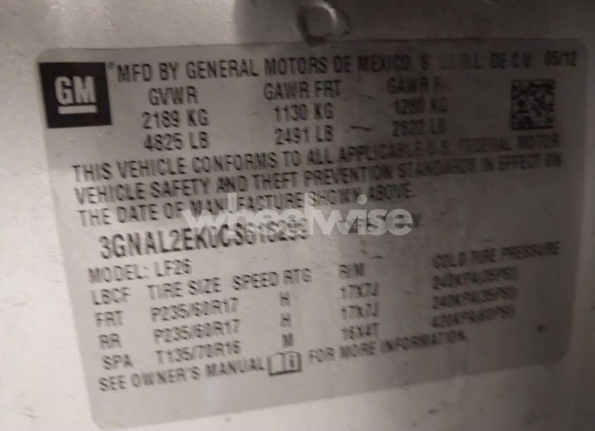 Photo 9 of 2012 Chevrolet Captiva SPORT 2LS (VIN 3GNAL2EK0CS616299)