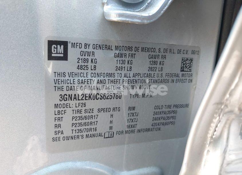 Photo 9 of 2012 Chevrolet Captiva SPORT 2LS (VIN 3GNAL2EK0CS625780)