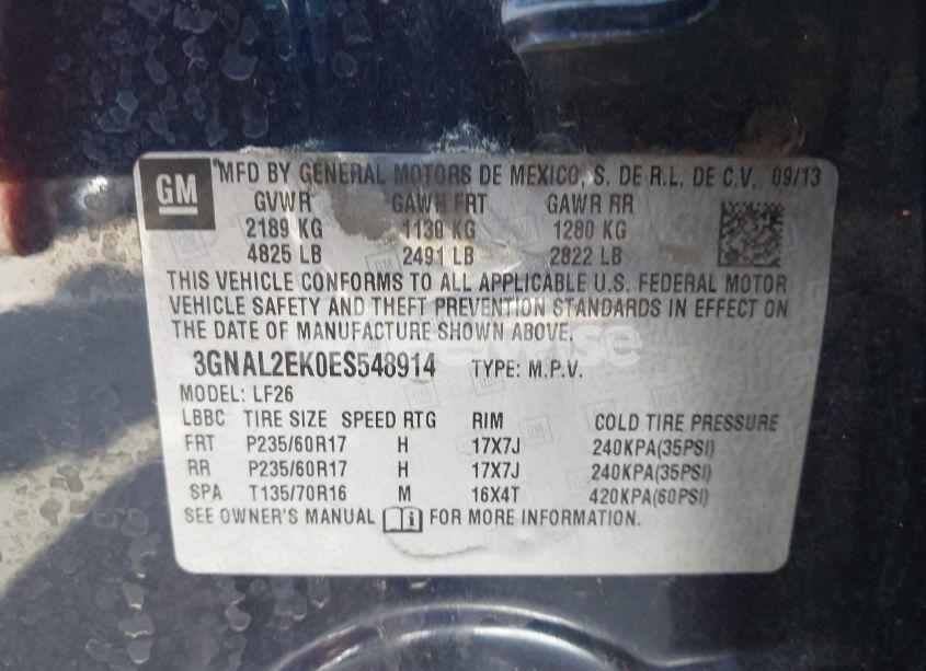 Photo 9 of 2014 Chevrolet Captiva SPORT 2LS (VIN 3GNAL2EK0ES548914)