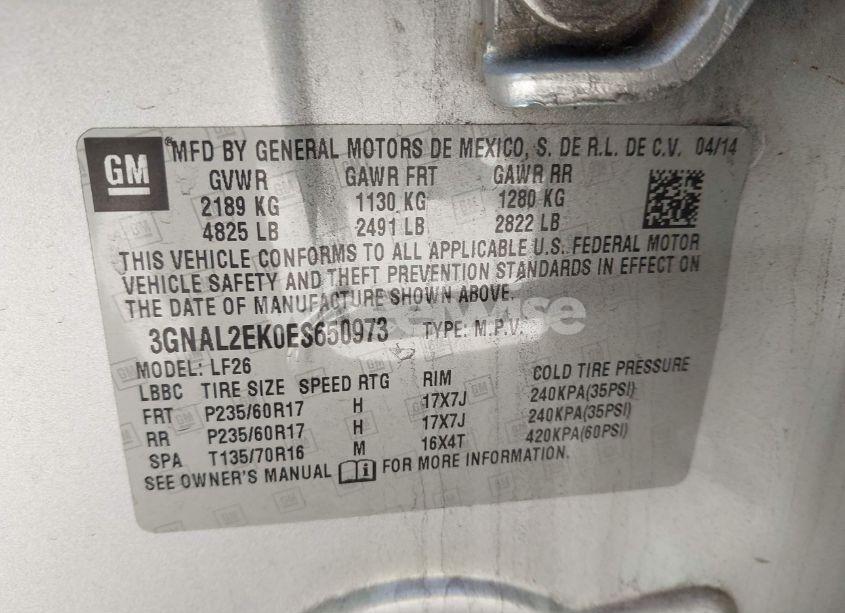 Photo 9 of 2014 Chevrolet Captiva SPORT 2LS (VIN 3GNAL2EK0ES650973)