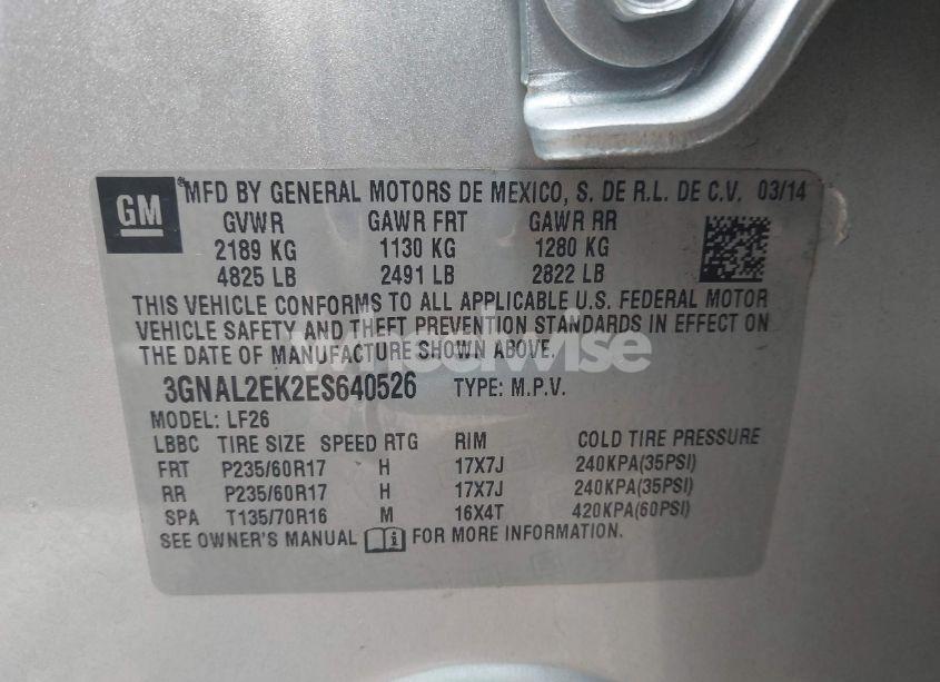 Photo 9 of 2014 Chevrolet Captiva SPORT 2LS (VIN 3GNAL2EK2ES640526)