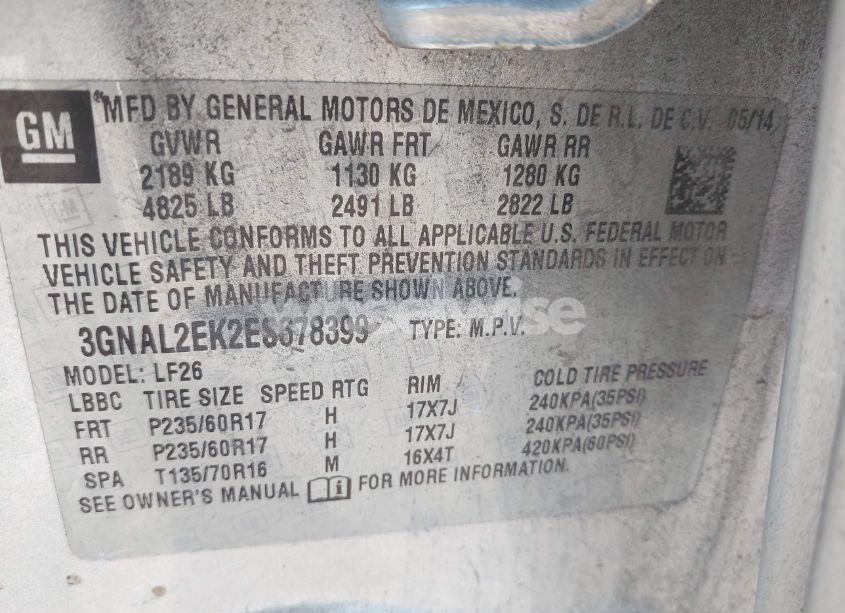 Photo 9 of 2014 Chevrolet Captiva SPORT 2LS (VIN 3GNAL2EK2ES678399)