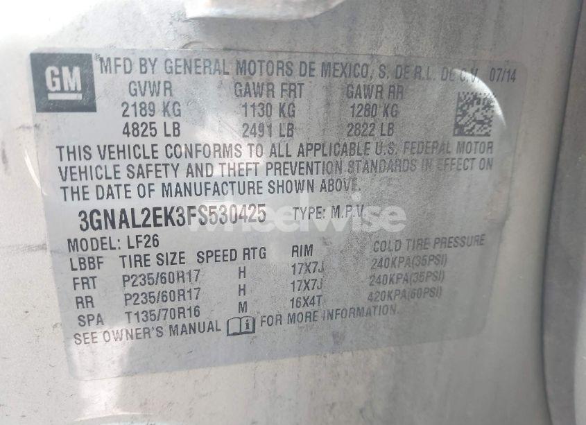 Photo 9 of 2015 Chevrolet Captiva SPORT 2LS (VIN 3GNAL2EK3FS530425)