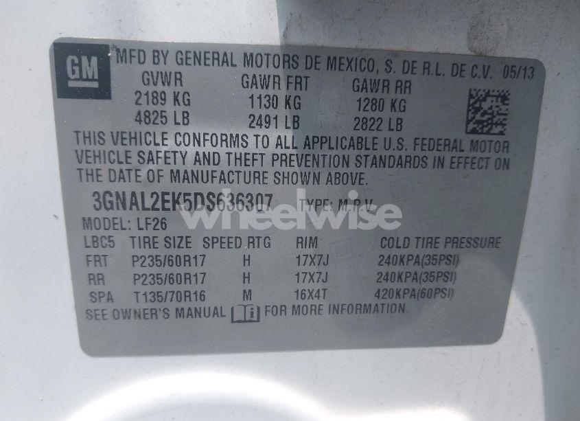 Photo 9 of 2013 Chevrolet Captiva SPORT 2LS (VIN 3GNAL2EK5DS636307)