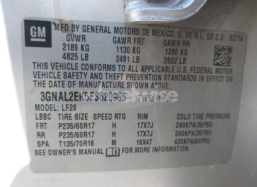 Photo 9 of 2014 Chevrolet Captiva SPORT 2LS (VIN 3GNAL2EK5ES620965)