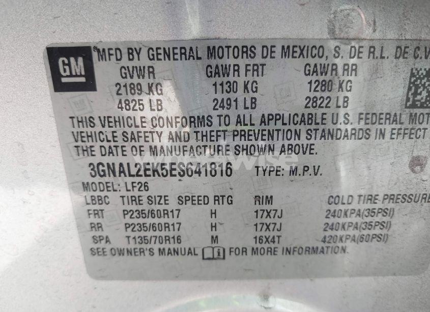 Photo 9 of 2014 Chevrolet Captiva SPORT 2LS (VIN 3GNAL2EK5ES641816)