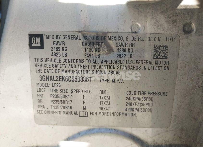 Photo 9 of 2012 Chevrolet Captiva SPORT 2LS (VIN 3GNAL2EK6CS538367)