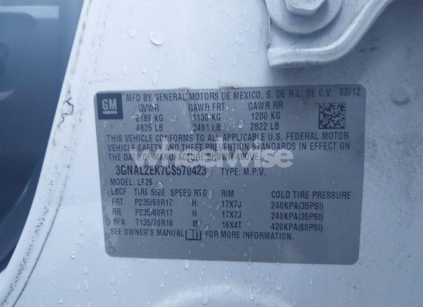 Photo 9 of 2012 Chevrolet Captiva SPORT 2LS (VIN 3GNAL2EK7CS570423)