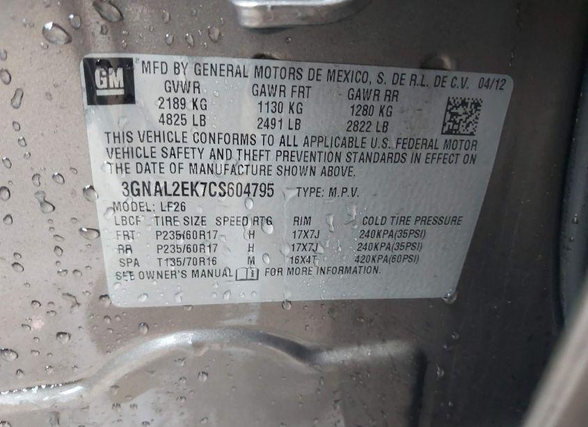 Photo 9 of 2012 Chevrolet Captiva SPORT 2LS (VIN 3GNAL2EK7CS604795)