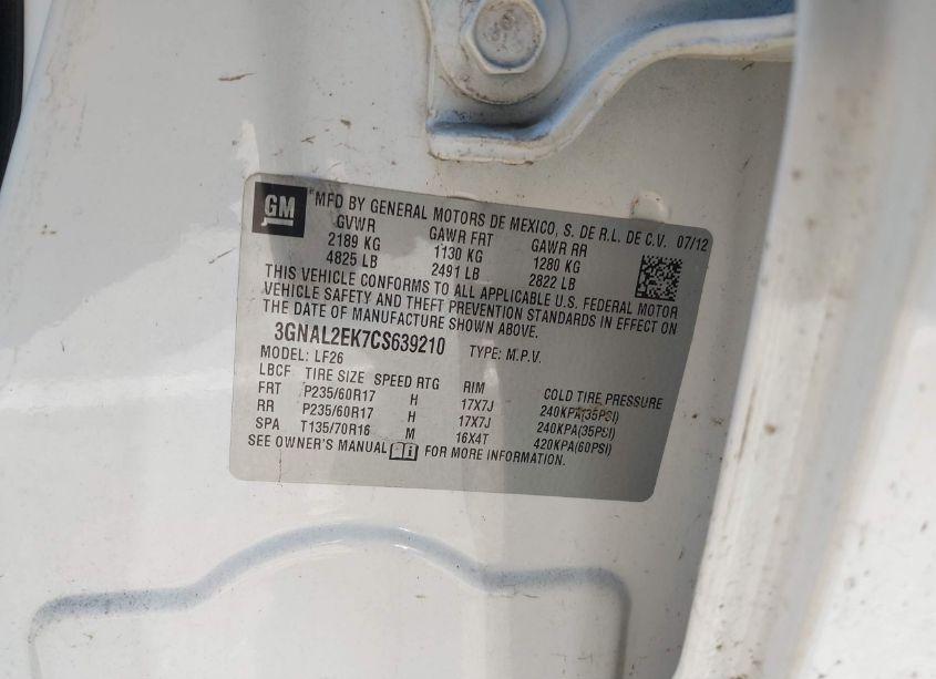 Photo 9 of 2012 Chevrolet Captiva SPORT 2LS (VIN 3GNAL2EK7CS639210)