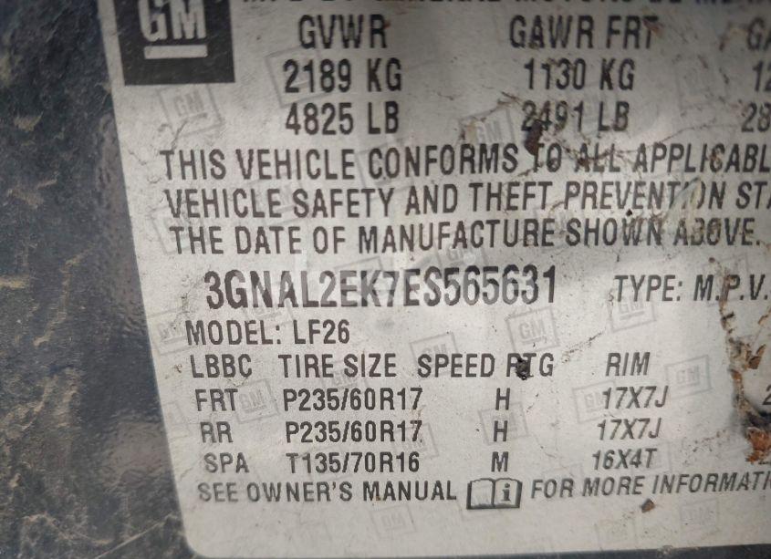 Photo 9 of 2014 Chevrolet Captiva SPORT 2LS (VIN 3GNAL2EK7ES565631)