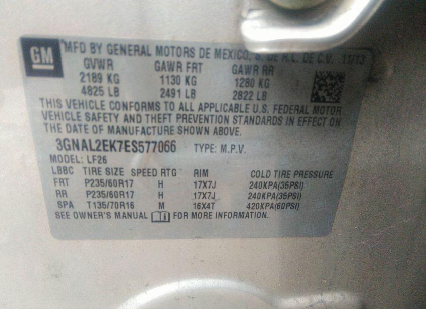 Photo 9 of 2014 Chevrolet Captiva SPORT 2LS (VIN 3GNAL2EK7ES577066)