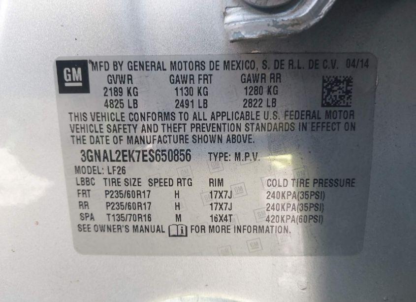 Photo 9 of 2014 Chevrolet Captiva SPORT 2LS (VIN 3GNAL2EK7ES650856)