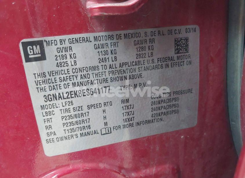 Photo 9 of 2014 Chevrolet Captiva SPORT 2LS (VIN 3GNAL2EK8ES641177)