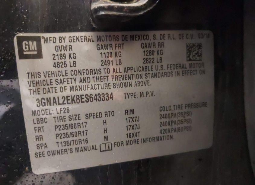 Photo 9 of 2014 Chevrolet Captiva SPORT 2LS (VIN 3GNAL2EK8ES643334)