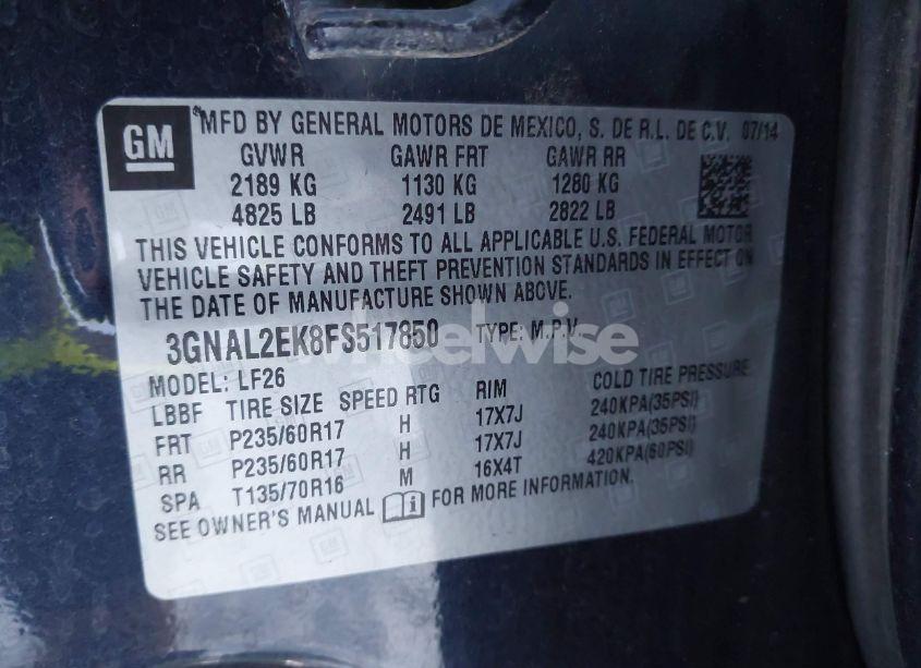 Photo 9 of 2015 Chevrolet Captiva SPORT 2LS (VIN 3GNAL2EK8FS517850)