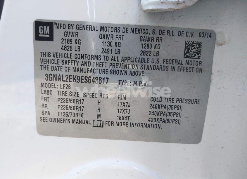 Photo 9 of 2014 Chevrolet Captiva SPORT 2LS (VIN 3GNAL2EK9ES643617)