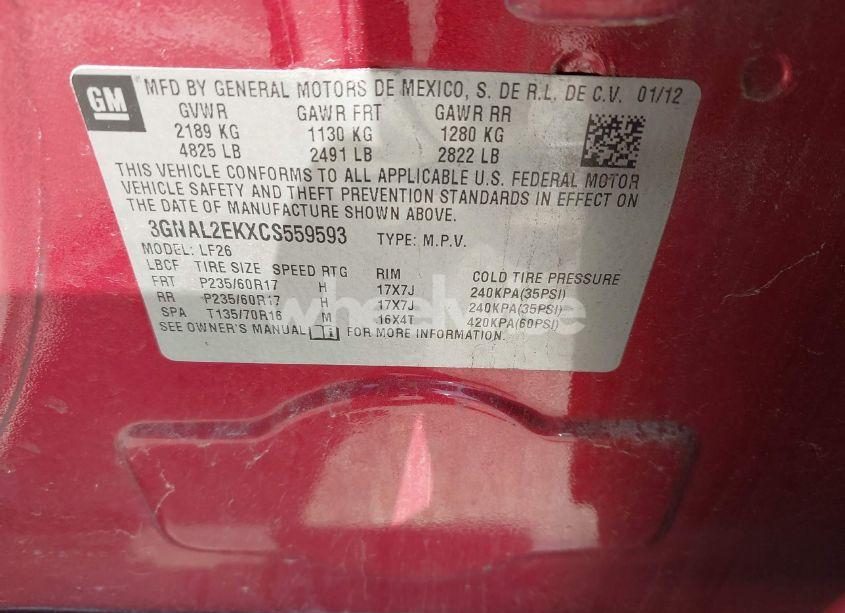 Photo 9 of 2012 Chevrolet Captiva SPORT 2LS (VIN 3GNAL2EKXCS559593)